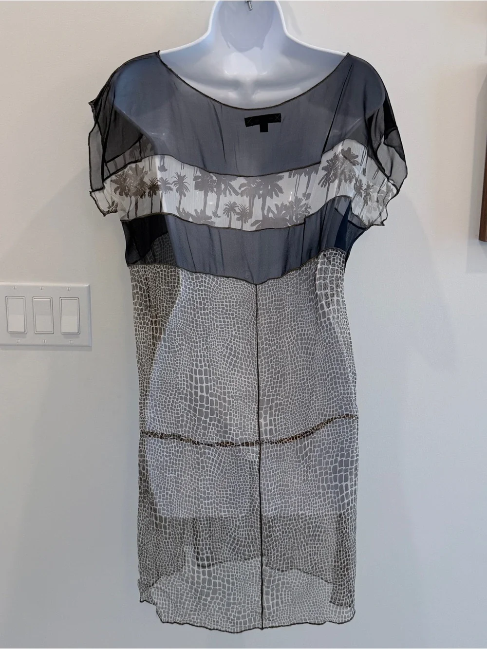 Rozae Nichols Black and Ivory Sheer Layered Mini Dress - Picture 4 of 7